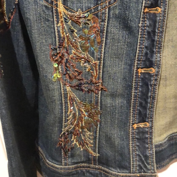 Beaded embroidered embellished denim jean jacket S - Picture 2 of 7